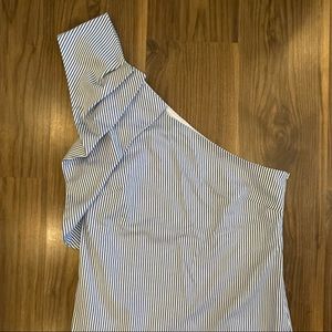 Banana Republic Blue and White Striped Fitted One-Shoulder Top